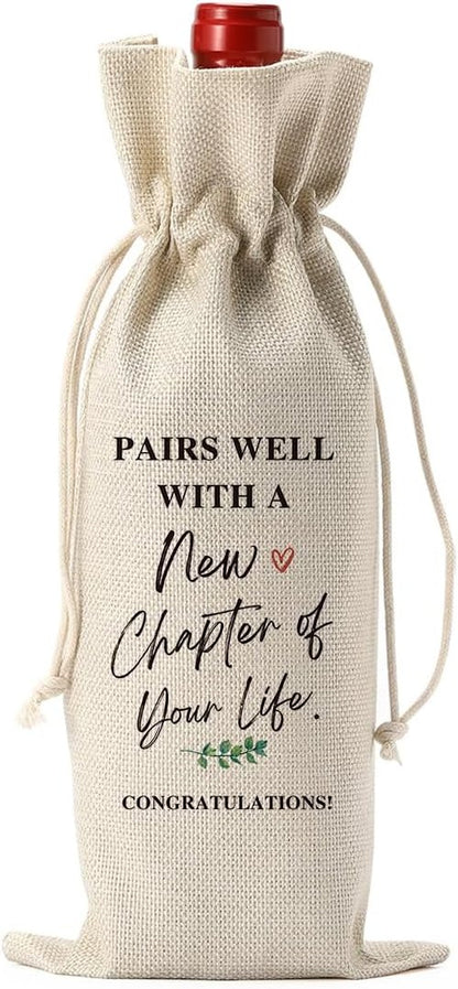 BQXS Going Away Gifts for Friends Leaving Away Farewell Retirement Gifts for Women Coworkers New Beginning New Business Owner Gifts for Women Men Pairs Well With A New Chapter of Your Life Wine Bag