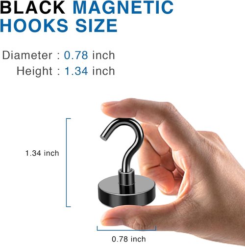 LOVIMAG Magnetic Hooks - Heavy Duty 50lbs+ Strong Magnets for Home & Kitchen | 12 Pack Black