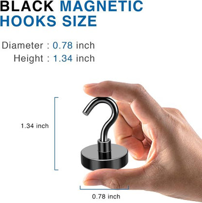 LOVIMAG Magnetic Hooks - Heavy Duty 50lbs+ Strong Magnets for Home & Kitchen | 12 Pack Black