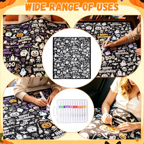 Halloween DIY Coloring Blanket with 24 Markers - Spooky Style, 150x127cm