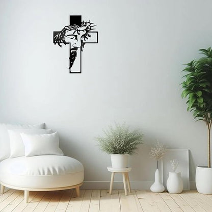 Black Jesus Wall Cross Decor - Metal Crucifix Wall Sculpture for Home & Office | 12.59 x 9.84 in