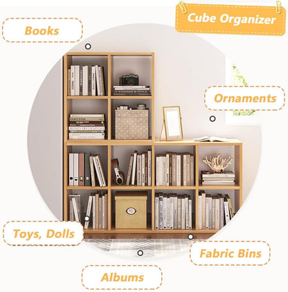 NELYE 6 Cube Organizer Bookcase - Stylish Oak Storage Solution with Fabric Bins for Books & Decor