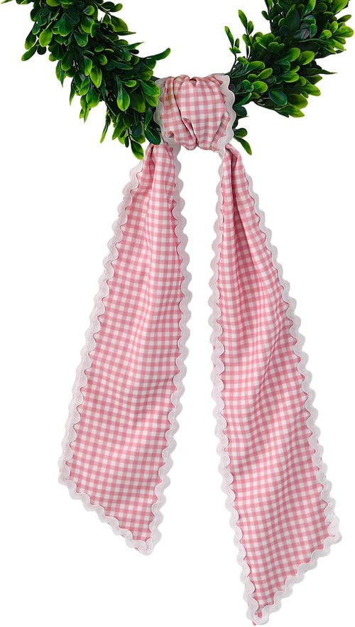 DYSHAYEN Wreath Sash - Canvas RIC Rac Trim for Front Door Decor | Pink Gingham with White Trim