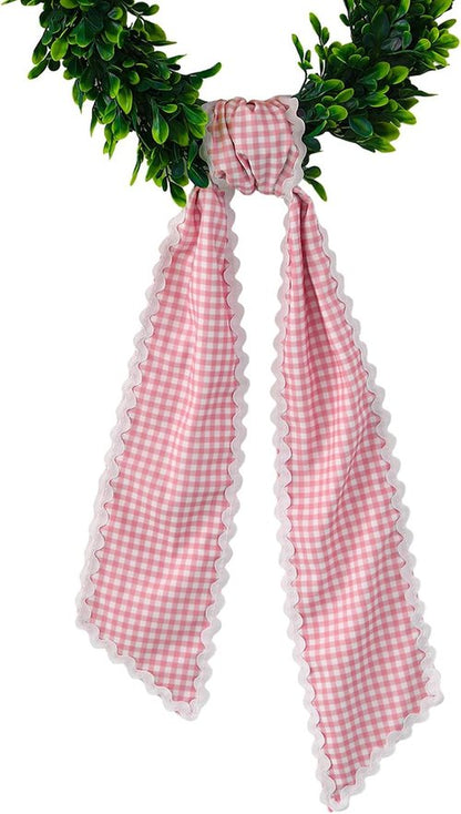 DYSHAYEN Wreath Sash - Canvas RIC Rac Trim for Front Door Decor | Pink Gingham with White Trim