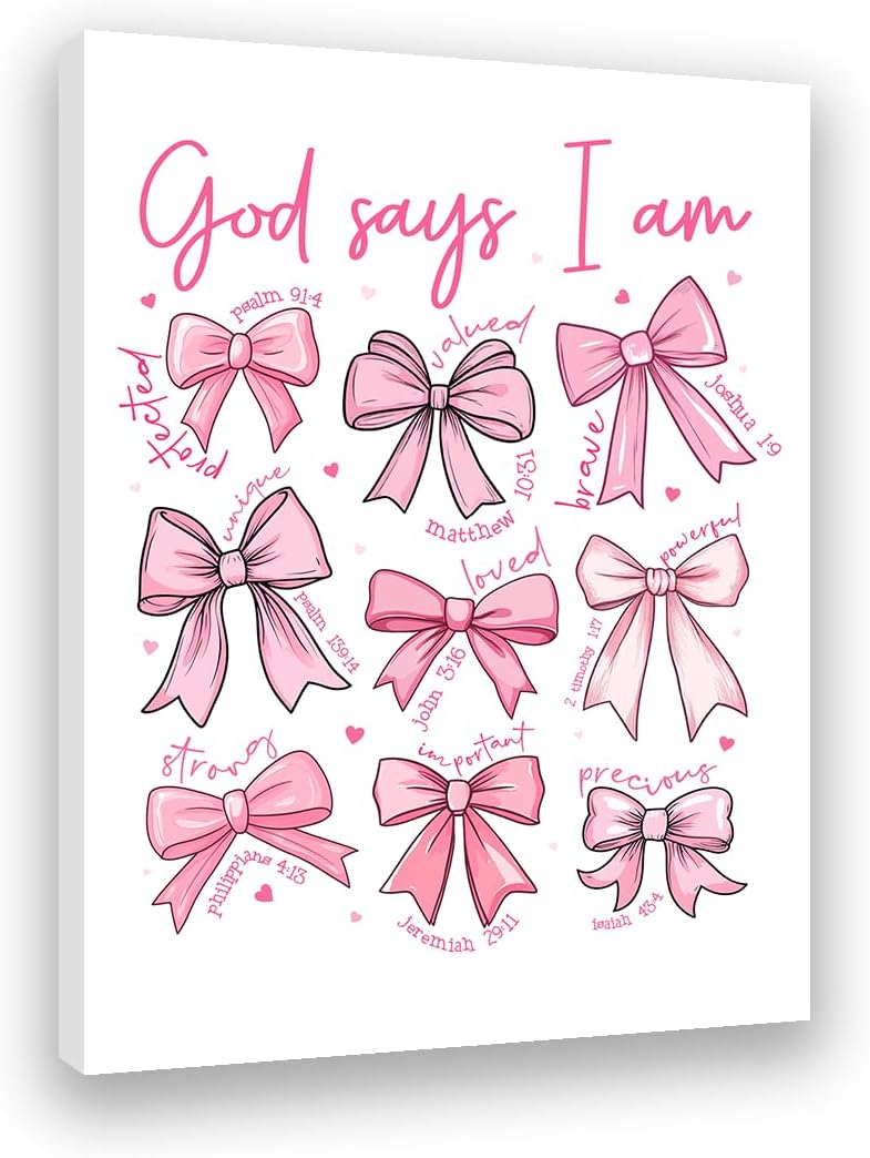 Redland Art Pink Bow Wall Art - Framed Canvas 11.5x15 Inches | Inspirational Christian Quotes for Teen Girls' Rooms