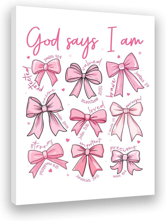 Redland Art Pink Bow Wall Art - Framed Canvas 11.5x15 Inches | Inspirational Christian Quotes for Teen Girls' Rooms