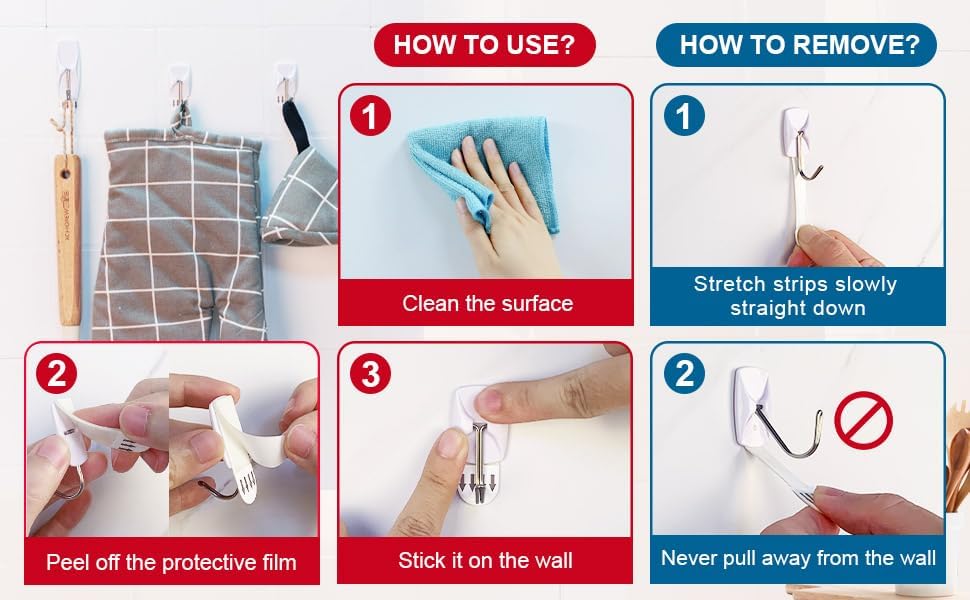 Skiennix Heavy Duty Wall Hooks - 10 Large Damage-Free Adhesive Hooks for Keys, Coats & More