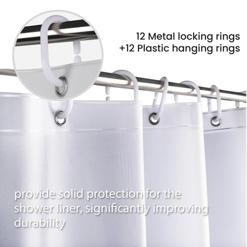 LiBa PEVA Shower Curtain Liner with 12 Plastic Shower Rings - 8G Waterproof Shower Liner, Pale Blue Gradient Weighted Bathroom Curtain, 72x72 Inch Shower Curtain Liner Set with Magnets