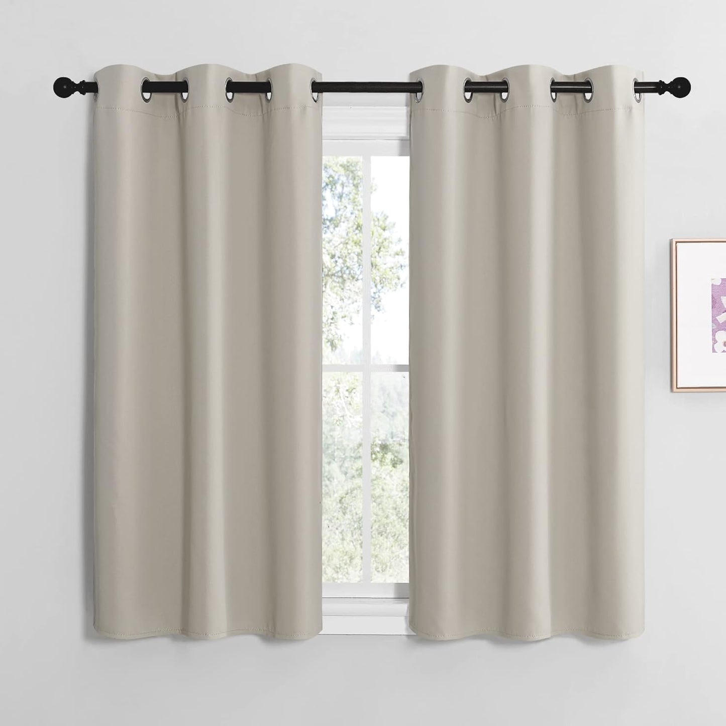 NICETOWN Kitchen Curtains - Thermal Insulated Grommet Room Darkening Draperies | Natural, 2 Panels (W42 x L48)
