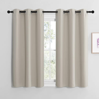 NICETOWN Kitchen Curtains - Thermal Insulated Grommet Room Darkening Draperies | Natural, 2 Panels (W42 x L48)