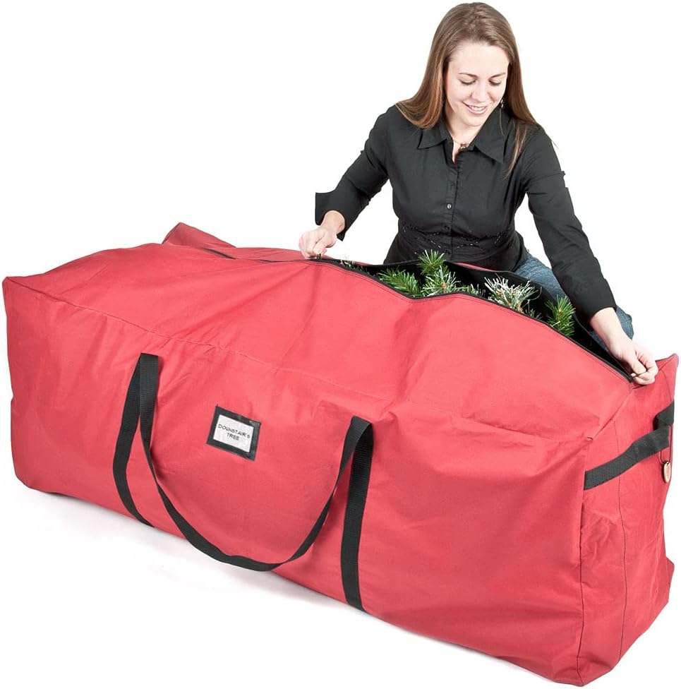 Santa's Bags Red Duffle Bag - X-Large 9-Foot Christmas Tree Storage for Artificial Trees - Durable 300D Poly-Blend Fabric
