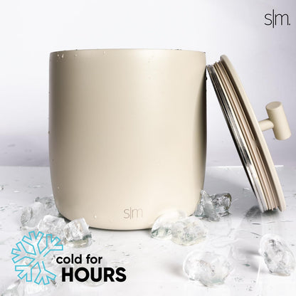 Simple Modern Vacuum Insulated Ice Bucket with Lid and Scoop | for Cocktail, Champagne, Wine, Beer, & Hosting | Stainless Steel 100oz Capacity for Large Parties | Rocks Collection | Almond Birch