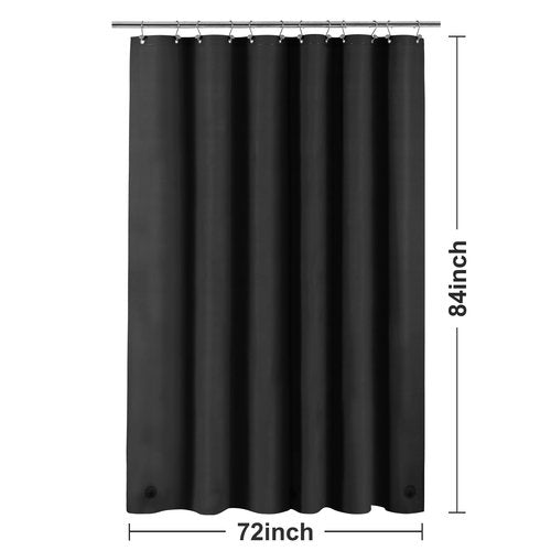 Barossa Design Extra Long Black Shower Curtain Liner with 3 Magnets - 72" x 84" XL, Waterproof PEVA Lightweight Shower Liner for Bathroom, PVC Free, Metal Grommets - Black, 72x84