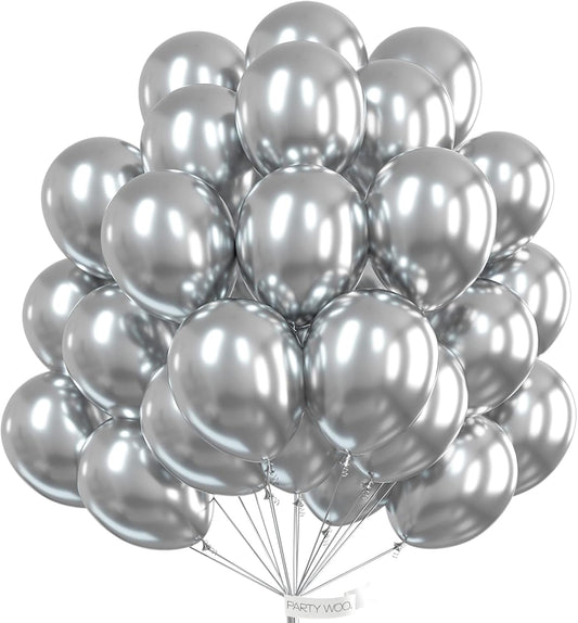 PartyWoo Silver Balloons - 101pcs 12 Inch Latex Helium Balloons for Weddings & Celebrations