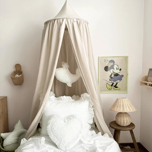 Kids Bed Canopy Breathable Cotton Soft Cover Net for Crib Reading Nook Curtain Hanging Round Play Tent Nursery Bedding Play Room Decor