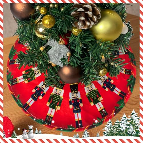 15 Inch Mini Christmas Tree Skirt with Nutcracker Design - Red Variation