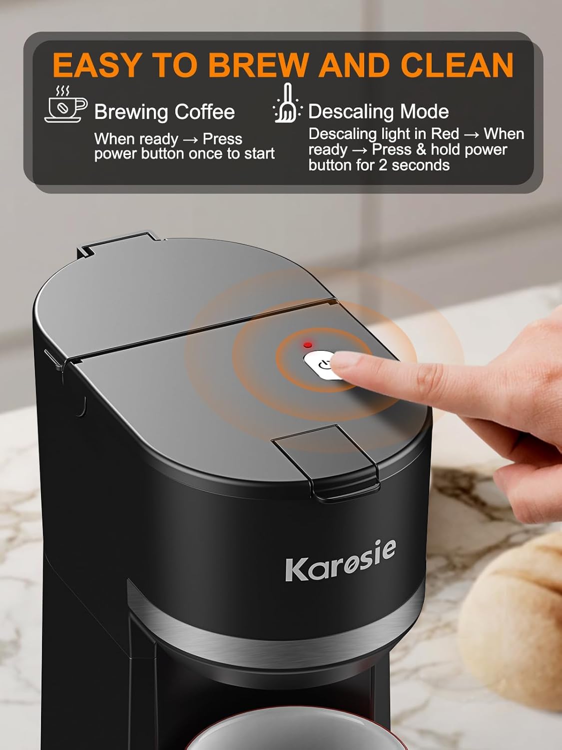 Skiennix Single Serve Coffee Maker - Fast Brew for K-Cup & Ground Coffee | 6-12 oz Sizes, Black