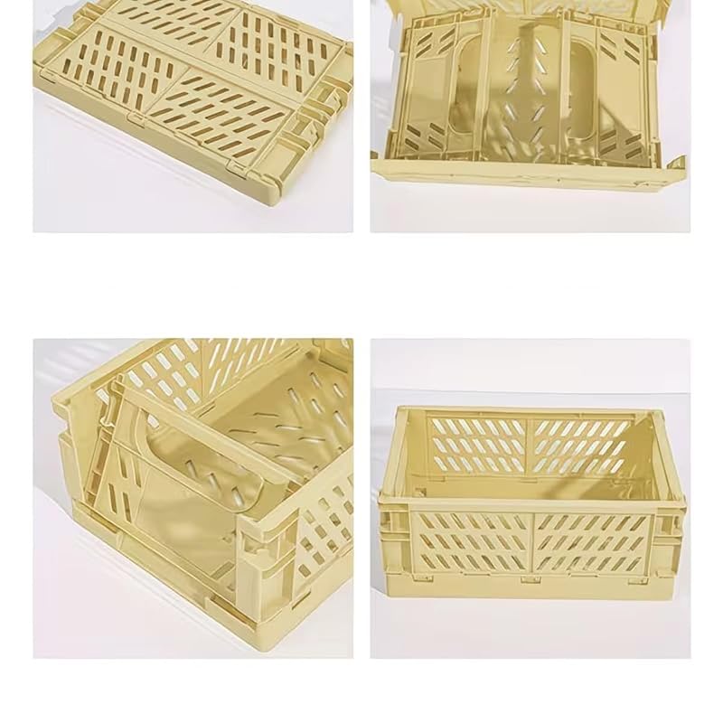 Blue Small Folding Storage Basket - Collapsible Desktop Organizer for Home Office, Makeup & Toiletries