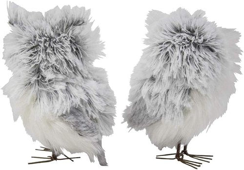 Kurt Adler 5-Inch Furry Gray Owl Figurines - Charming Set of 2 for Home Decor