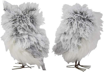 Kurt Adler 5-Inch Furry Gray Owl Figurines - Charming Set of 2 for Home Decor