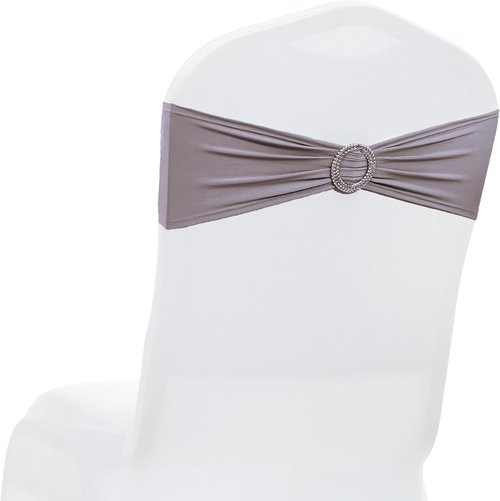 MDS Premium Stretch Spandex Chair Sashes - Pack of 100 with Buckle Slider for Weddings & Events | Silver Gray