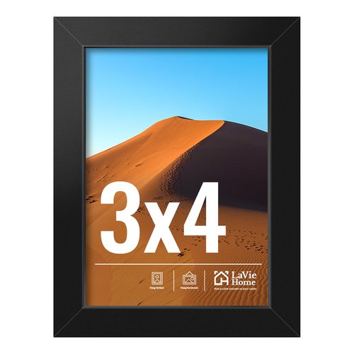 LaVie Home 3x4 Picture Frame for Wall Display, 3x4 Black Picture Frame with HD Plexiglas, 3 x 4 Frame 1 Pack, Display Frame for Vertical or Horizontal, Classic Collection