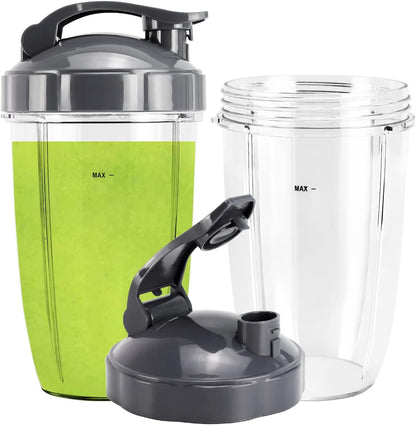 NutriBullet 24 oz Blender Cups - Replacement Parts with 2 Flip Top To Go Lids | Compatible with Pro 900w/600w Series