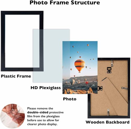 JCJMY 5x8 Black Picture Frame - Versatile Wall Hanging & Tabletop Display | Shatter-Resistant Plexiglass