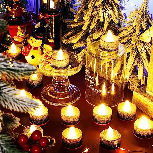Retisee 48 Pack Flameless LED Tea Lights - Gold & Black, 1.65 Inch