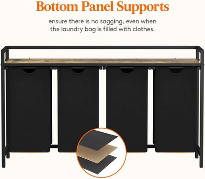 Lifewit Laundry Hamper - 4-Section Organizer with Large Top Shelf & 4 Removable Bags | Black