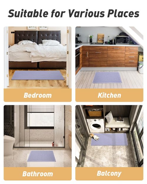 Upgraded Waffle Runner Rug Super Absorbent Non Slip Bath Mats for Bathroom Machine Washable Bathroom Runner Rug with Tassels, Ideal for Hallway Bedroom Laundry Room, 2' x 4' (24" x 48"), Purple