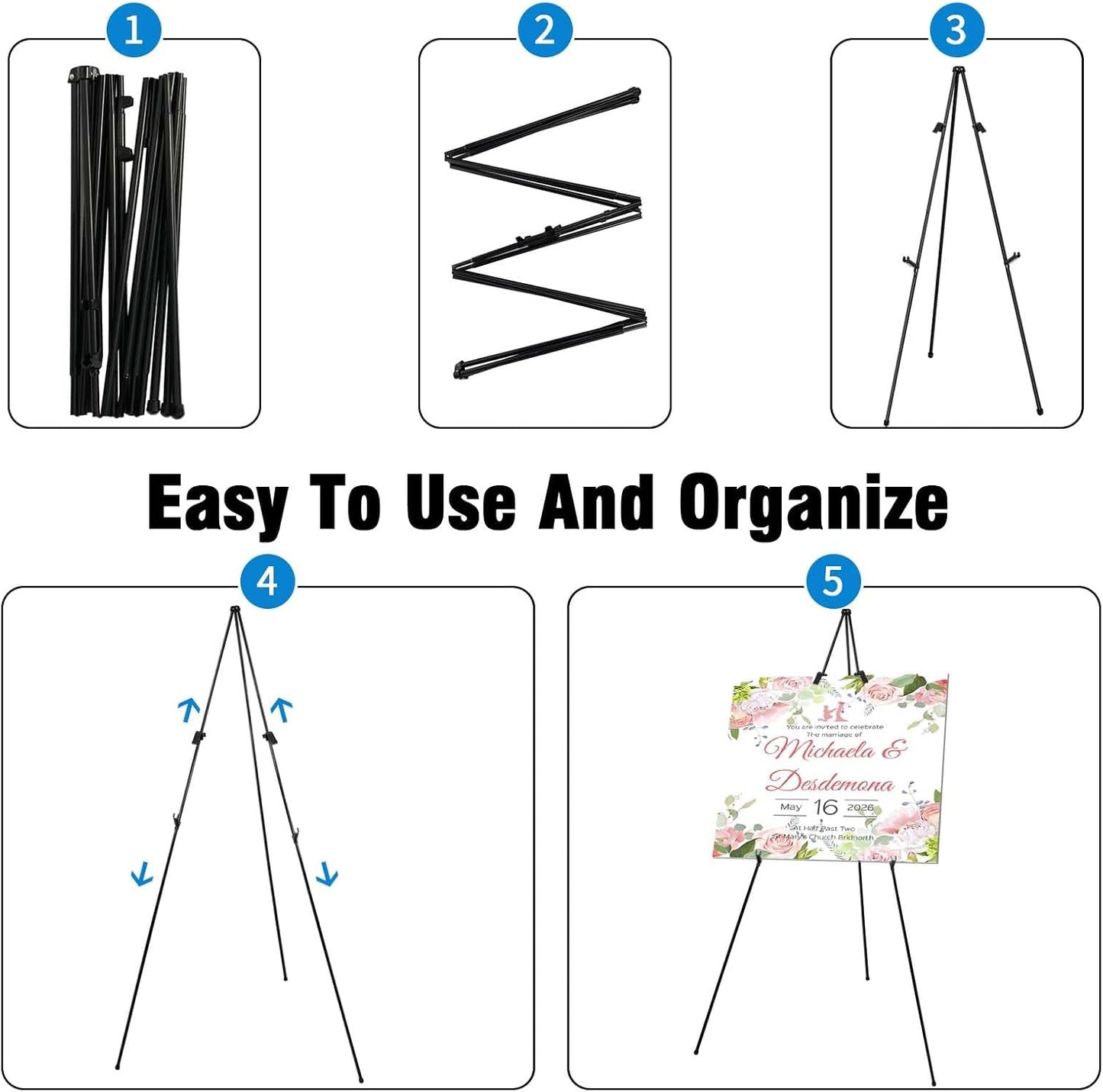 Skiennix 63" Folding Easel Stand - Portable Black Tripod for Weddings, Paintings & Crafts | 6 Pack