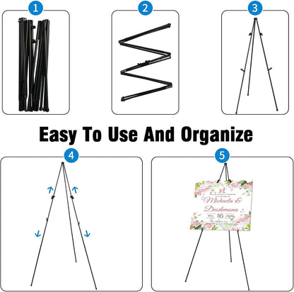 Skiennix 63" Folding Easel Stand - Portable Black Tripod for Weddings, Paintings & Crafts | 6 Pack