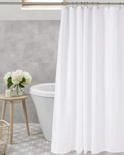 Amazer White Shower Liner Cloth Waterproof, White Shower Curtain Liner Fabric with Weighted Stones, Washable Shower Curtain and Liner 2-in-1, 120G Heavy Duty, 12 Grommet Holes, 72 x 72 Inches