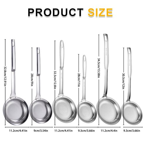 Fine Mesh Stainless Steel Colander Spoon,2025 New Extra Fine Mesh Strainer with Handle,304 Stainless Steel Skimmer Spoon Kitchen Gadget for Filte Grease Foam (1, A Style, Large+Small)