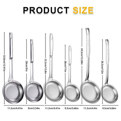 Fine Mesh Stainless Steel Colander Spoon,2025 New Extra Fine Mesh Strainer with Handle,304 Stainless Steel Skimmer Spoon Kitchen Gadget for Filte Grease Foam (1, A Style, Large+Small)