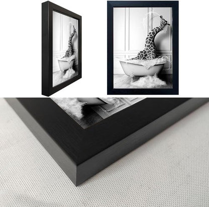 Funny Giraffe in Bathtub Canvas Wall Art - Black and White Bathroom Decor | Framed Farmhouse Style
