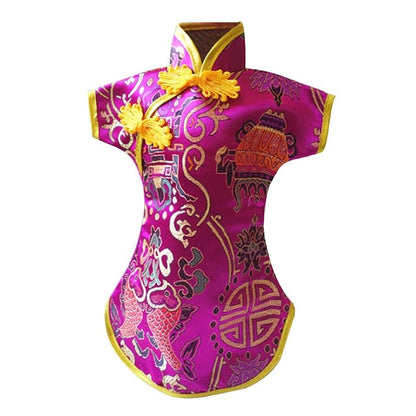 Colorful Cheongsam Wine Bottle Covers, 10pcs Chinese Embroidered Bottle Bags