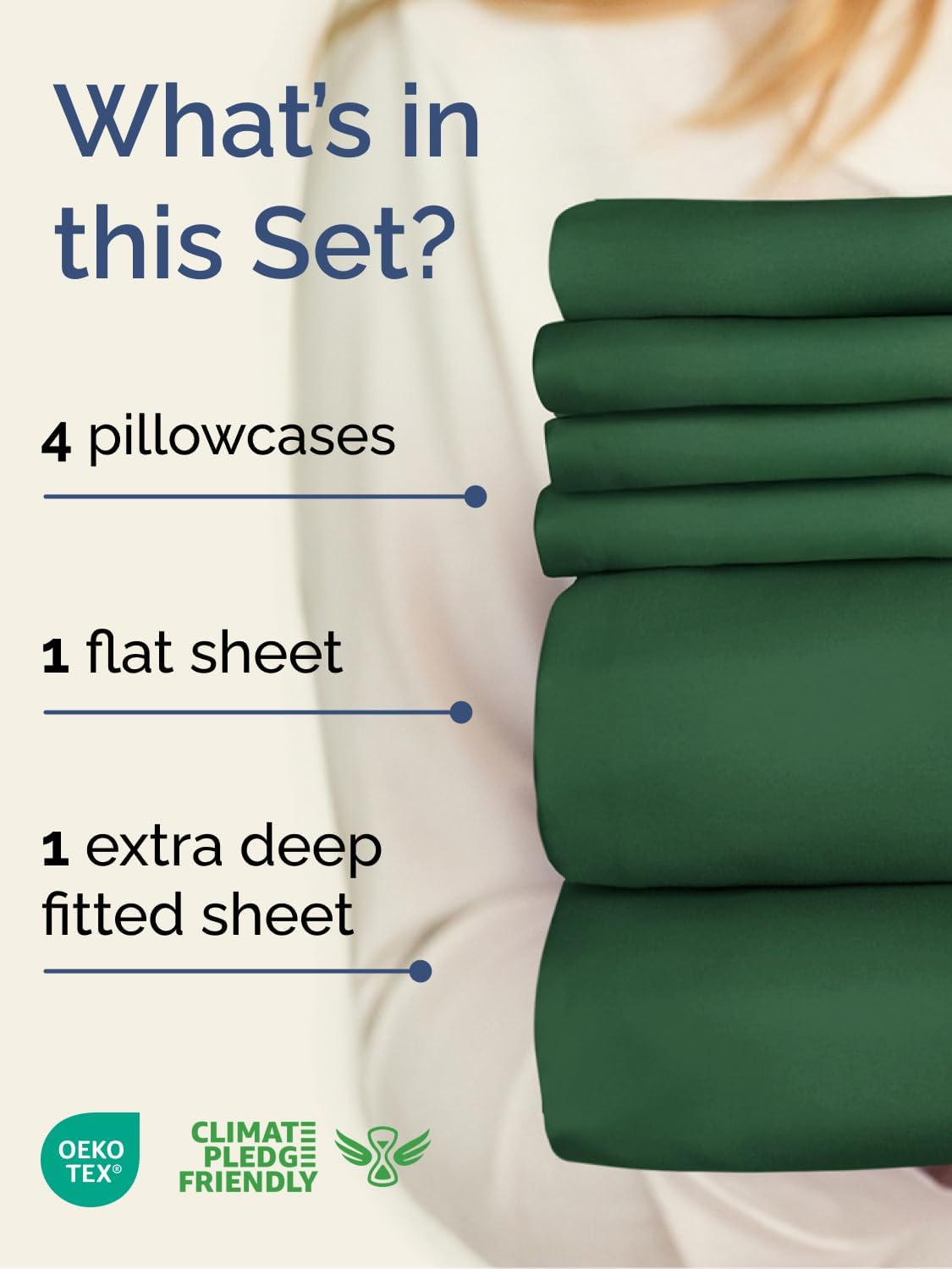 Skiennix Extra Deep Queen Sheet Set | 6-Piece Breathable Cooling Bedding - Soft, Wrinkle-Free, Emerald Green