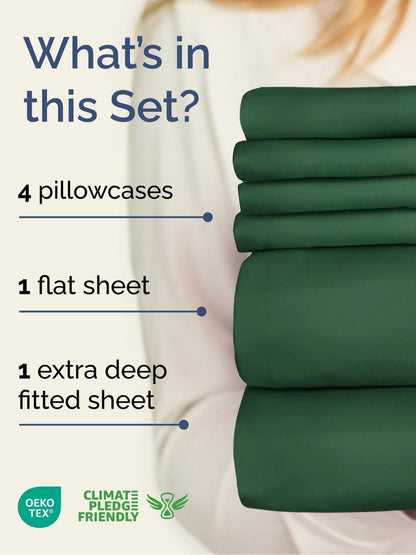 Skiennix Extra Deep Queen Sheet Set | 6-Piece Breathable Cooling Bedding - Soft, Wrinkle-Free, Emerald Green