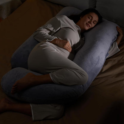 Momcozy U-Shaped Pregnancy Pillow - Full Body Support for Back, Legs & Belly | 57 Inch, Grey