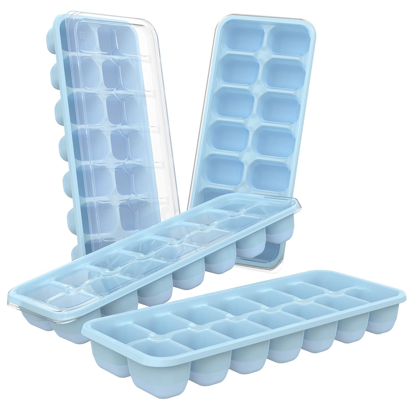 DOQAUS Ice Cube Trays 4 Pack, Easy-Release Silicone and Flexible 14-Ice Cube Trays with Spill-Resistant Removable Lid, LFGB Certified and BPA Free, for Cocktail, Beer, Stackable Flexible Ice Trays