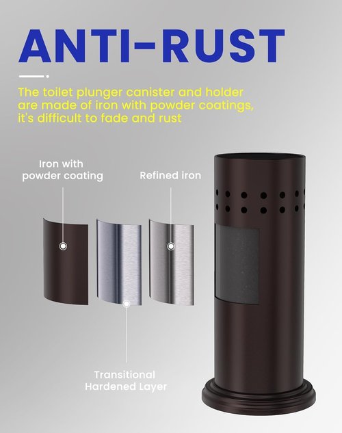 DOWRY Anti-Hand Off Toilet Plunger with Holder for Bathroom,Powerful Efficient Force Suction Cup,Heavy Duty, Deep Cleaning Bronze