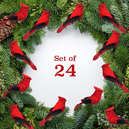 Set of 24 Clip-On Red Cardinal Christmas Tree Ornaments - 5 Inch Winter Wildlife Decor