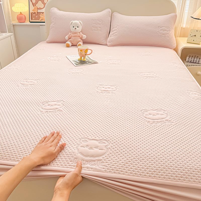 Waterproof Mattress Protector King Size Breathable Soft & Silent Pink