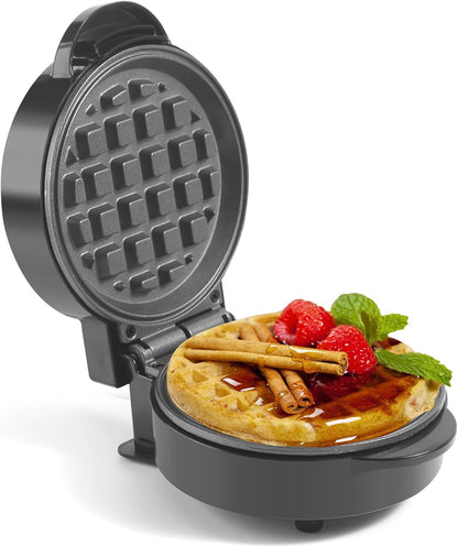 Skiennix Mini Waffle Maker - Non-Stick Breakfast Belgian Waffles | Portable 5-Inch Iron, Easy to Clean, Black