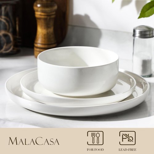 MALACASA 24 OZ Ceramic Cereal Bowls - Set of 4 Dishwasher & Microwave Safe | White LUNA Series