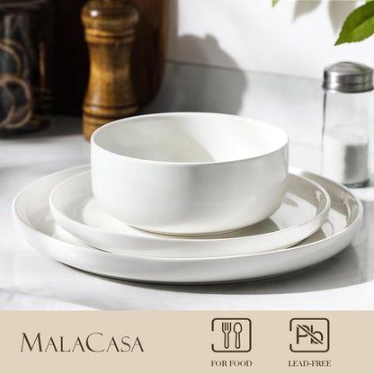 MALACASA 24 OZ Ceramic Cereal Bowls - Set of 4 Dishwasher & Microwave Safe | White LUNA Series