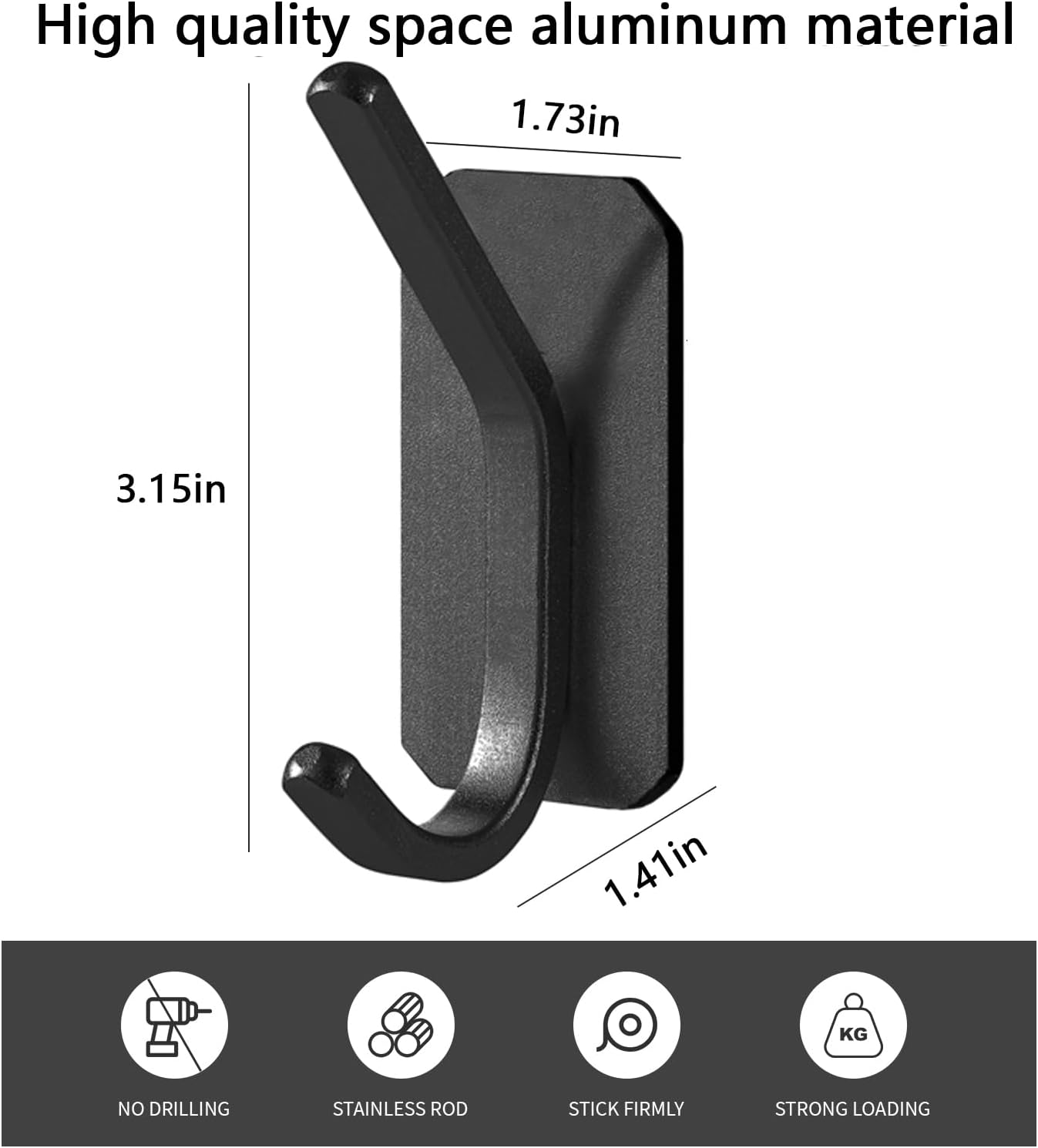 Paoli Heavy Duty Adhesive Hooks - 30 lb Maximum Load | Self-Adhesive, Versatile Colors & Styles (4pc, Black)