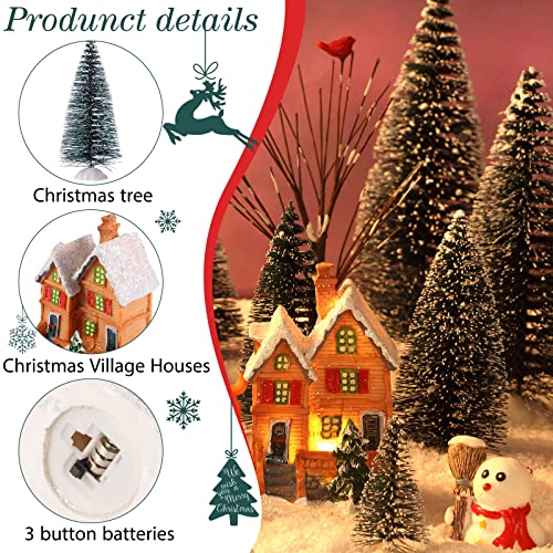 Christmas Houses Village and Mini Trees LED Light Set - 24 Pcs Holiday Decor